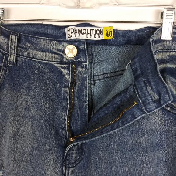 Demolition Statement Jeans Men's Size 40 x 31 Distressed Zipper Pockets - Picture 5 of 10